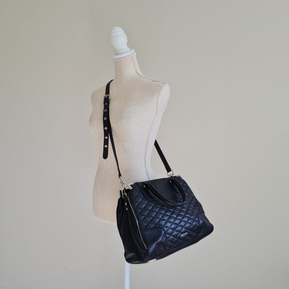 Rebecca Minkoff Amorous Satchel Black Leather Quilted Bowler Bag Handbag Luxe - Picture 8 of 14